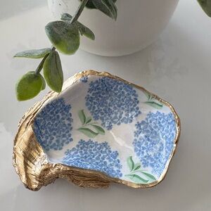 Nantucket Blue Hydrangea Oyster Shell Trinket Dish